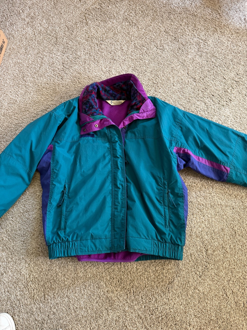 VTG Columbia Bugaboo 2 in 1 Ski Winter Coat. Teal + purple. Zip out fleece. 90s